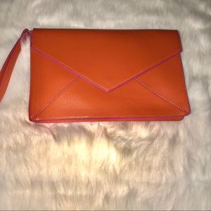 Shiraleah Orange Pink Accent Envelope Clutch Bag